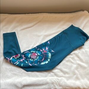 Adidas Pink and Blue Leggings with Stretchy Fit and Flat-Lock Seams